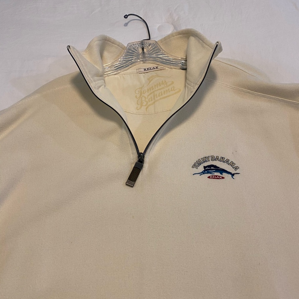 Tommy Bahama Cream Zip Up Sweater with Embroidered Logo